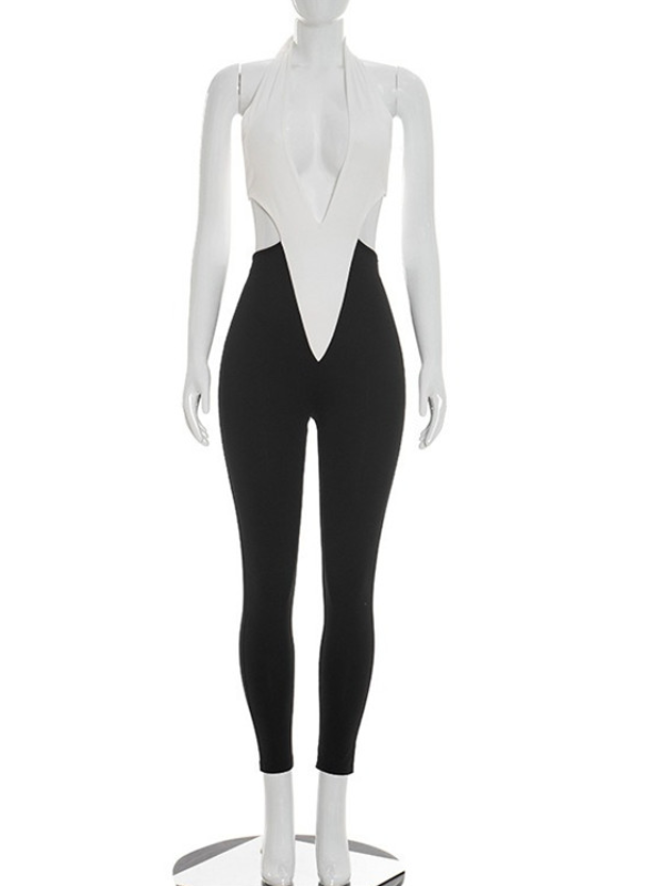 Sculpted Chic Halter Bodysuit & High-Waist Leggings Set – Backless Bodycon Jumpsuit