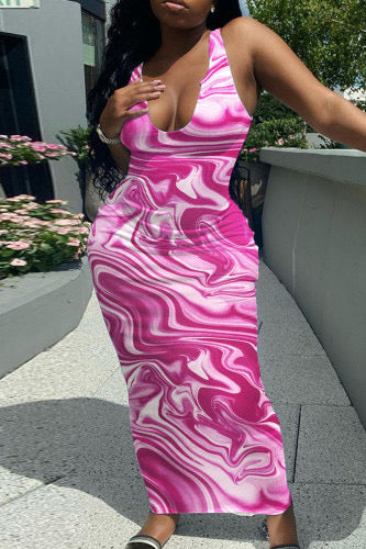 Womens Pink Swirl Maxi Dress (Large Only)