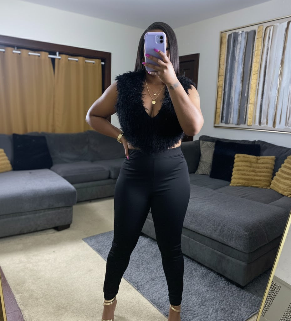 The Luxe Faux Fur Set Fuzzy Crop Top 2-Piece Pants Set