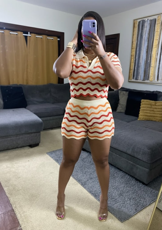 Womens Too Wavy 2-Piece Knitted Shorts Set (Large Only)