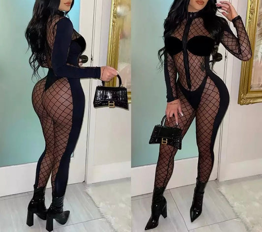 Women's Act Like You Know Fishnet Jumpsuit (Large Only)