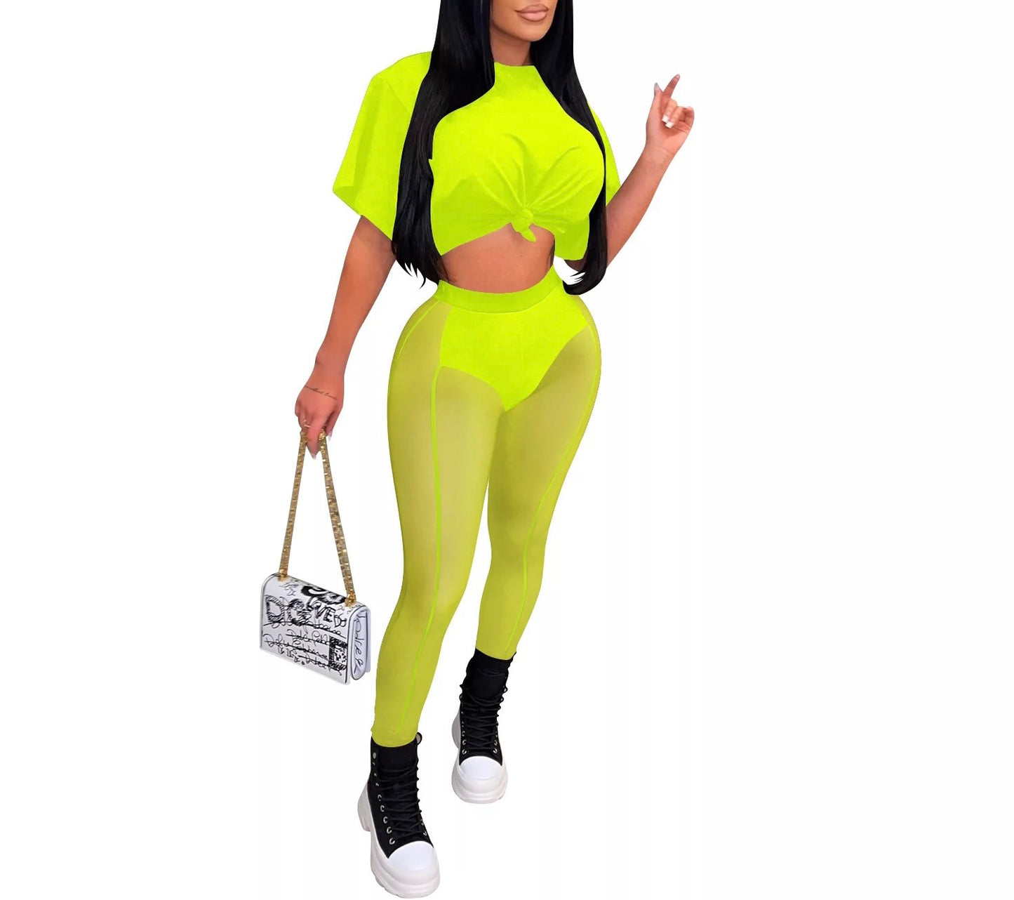 Womens 2-Piece Mesh Pants Set