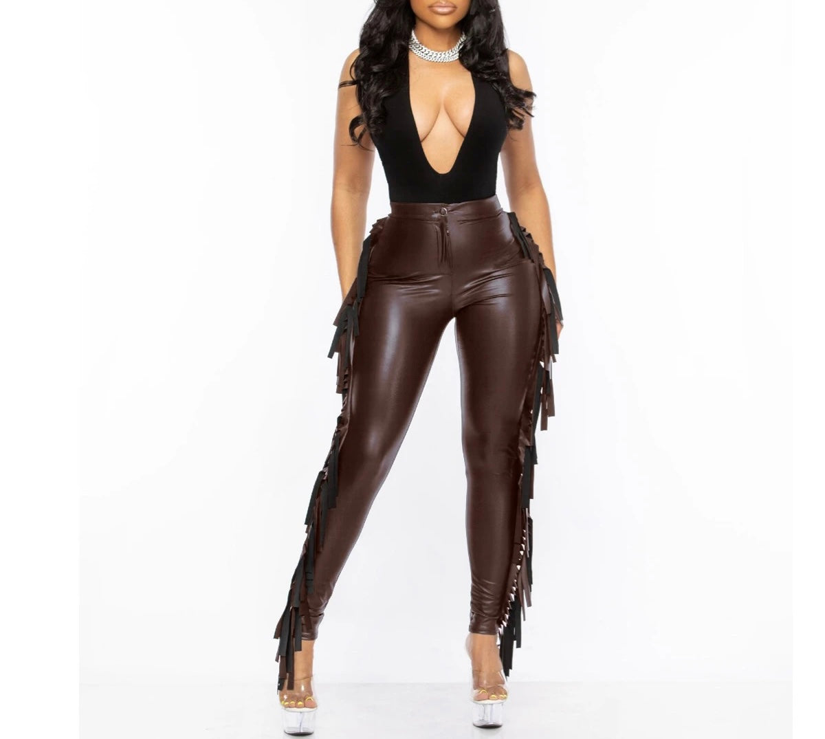 Women's Sexy Tassel Leather Pants