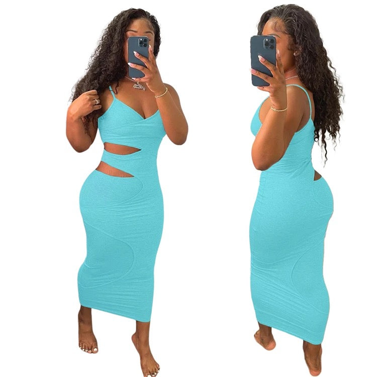Women's Spaghetti Strap Maxi Sundress with Cut Outs on the Side (XLs Only)