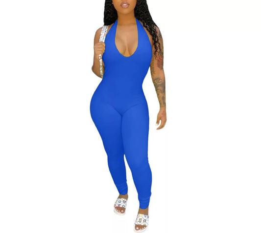 Womens Low Cut Halter Backless Jumpsuit (XL Only)