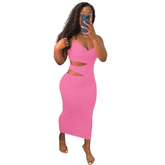 Women's Spaghetti Strap Maxi Sundress with Cut Outs on the Side (XLs Only)