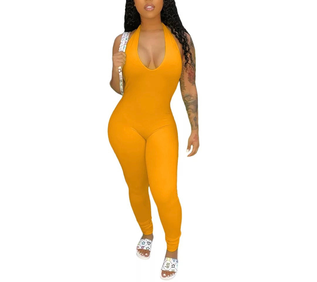 Womens Low Cut Halter Backless Jumpsuit (XL Only)